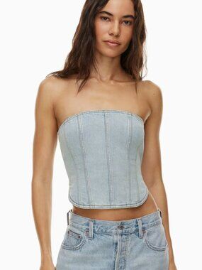 Denim Forum The '90s Debbie Denim Bustier Stretch Tube Top Light Blue Size XS